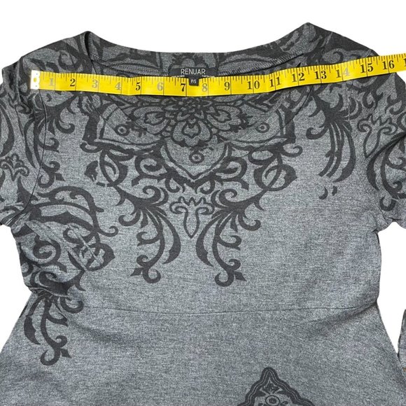 Renuar A-Line Mini Dress Small Gray Mandalas Print 3/4 Sleeves Stretch - Picture 8 of 12